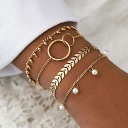 image-Alloy Bracelet Set with Pearl Pendant and Arrow Pattern