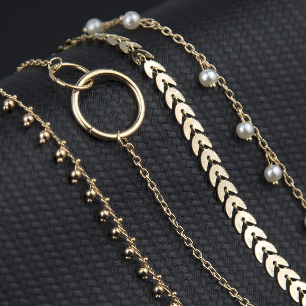 image-Alloy Bracelet Set with Pearl Pendant and Arrow Pattern