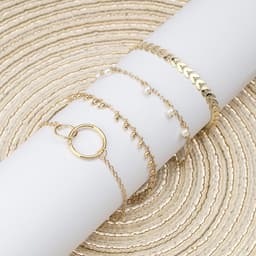 image-Alloy Bracelet Set with Pearl Pendant and Arrow Pattern