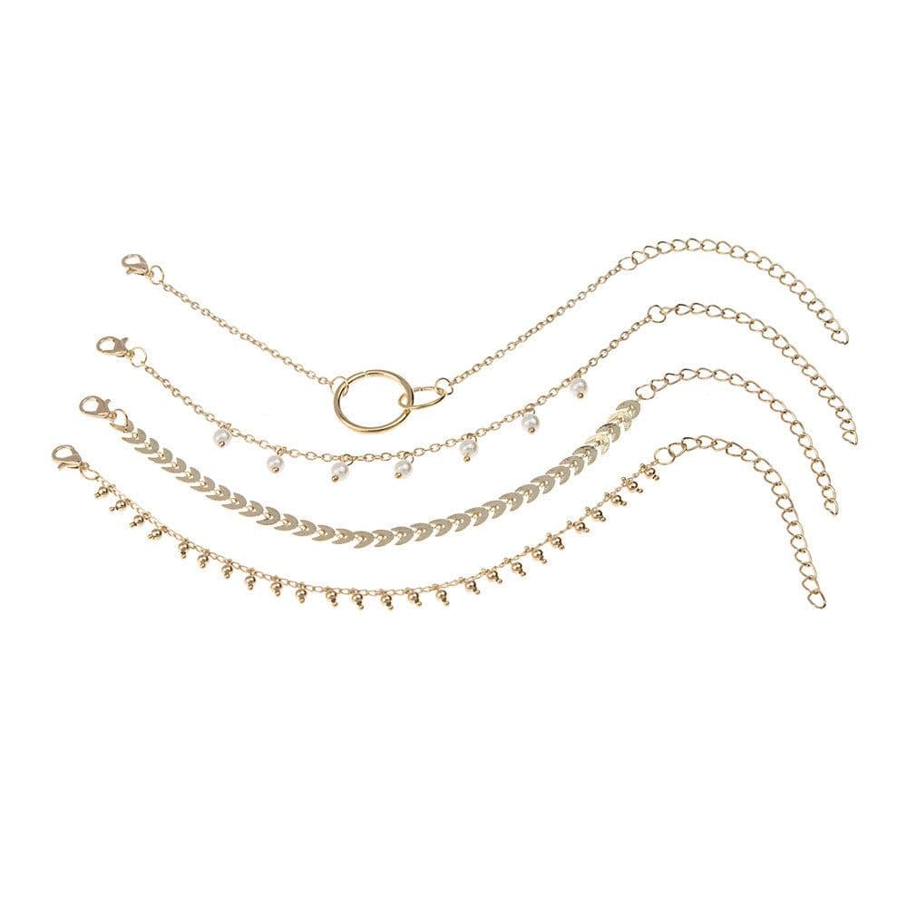 image-Alloy Bracelet Set with Pearl Pendant and Arrow Pattern