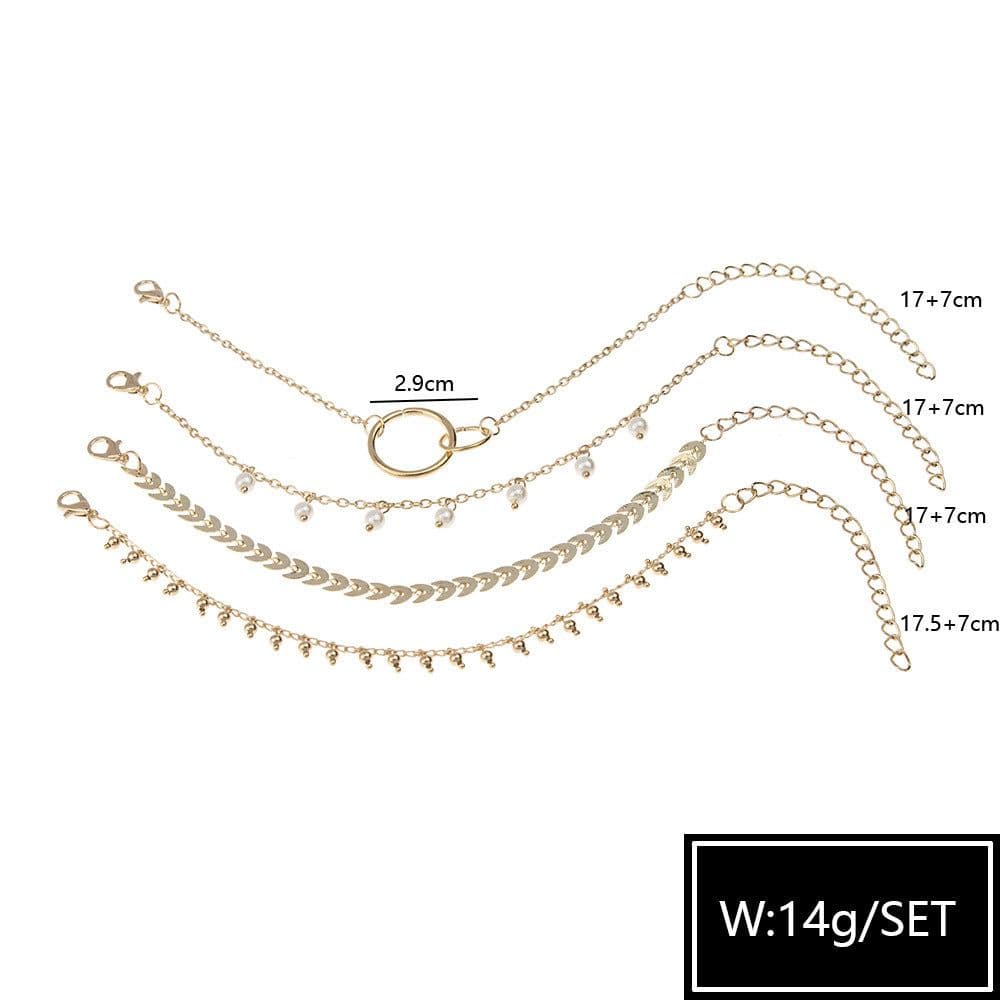 image-Alloy Bracelet Set with Pearl Pendant and Arrow Pattern