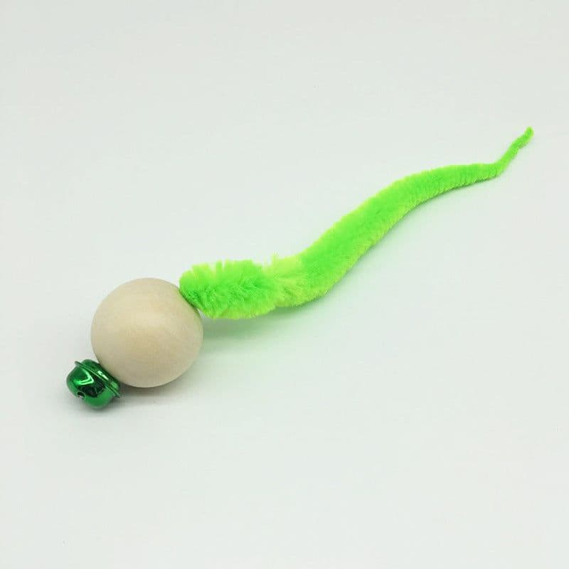 image-Wooden Bead Cat Toy with Bell - Caterpillar Shape Interactive