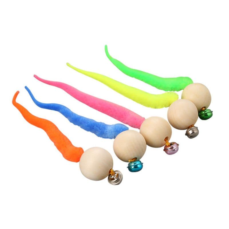 image-Wooden Bead Cat Toy with Bell - Caterpillar Shape Interactive