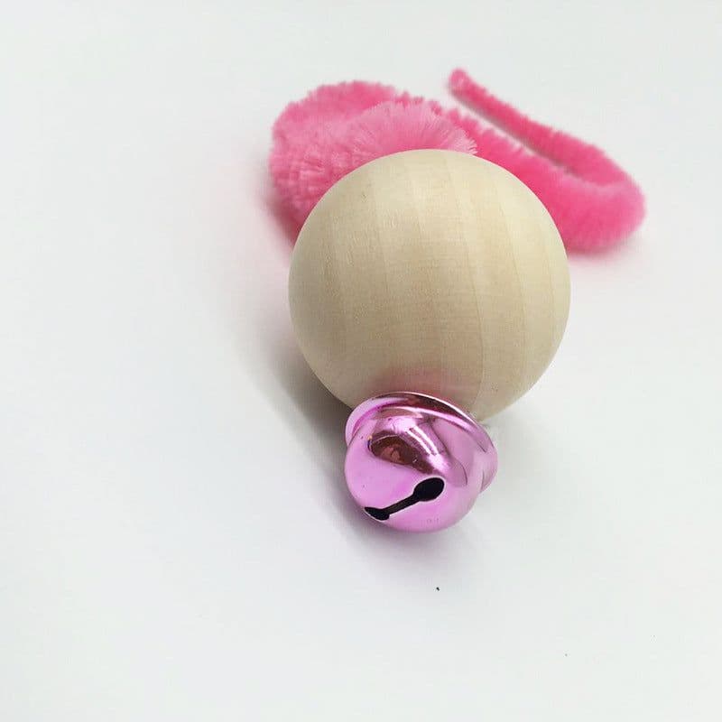 image-Wooden Bead Cat Toy with Bell - Caterpillar Shape Interactive