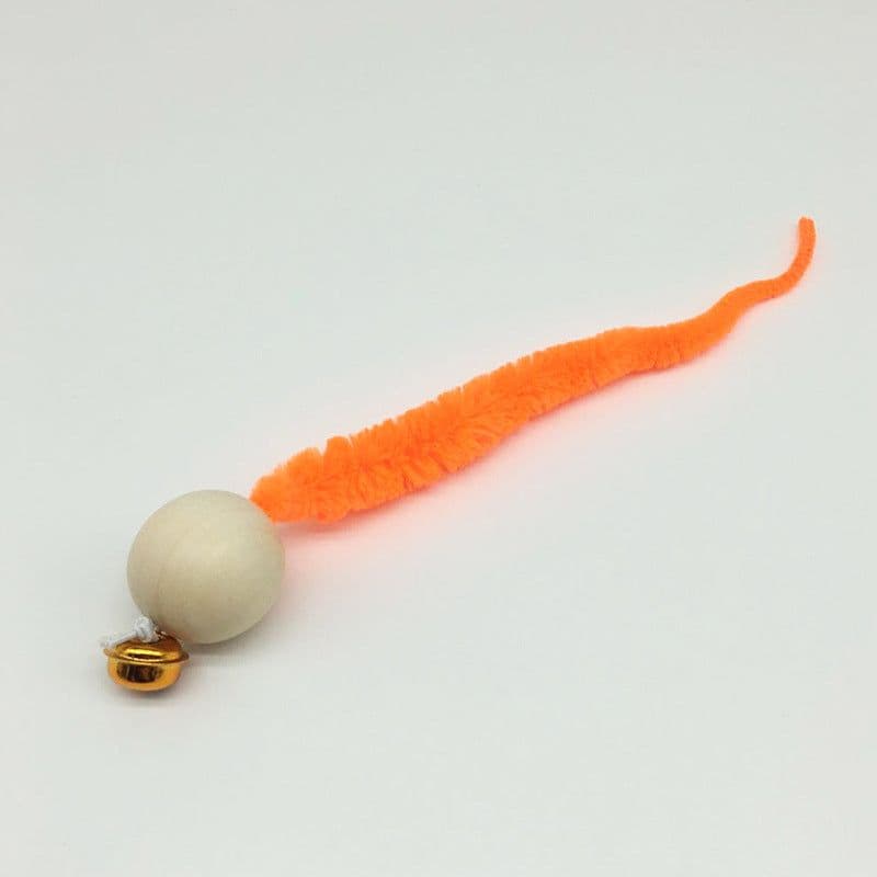 image-Wooden Bead Cat Toy with Bell - Caterpillar Shape Interactive