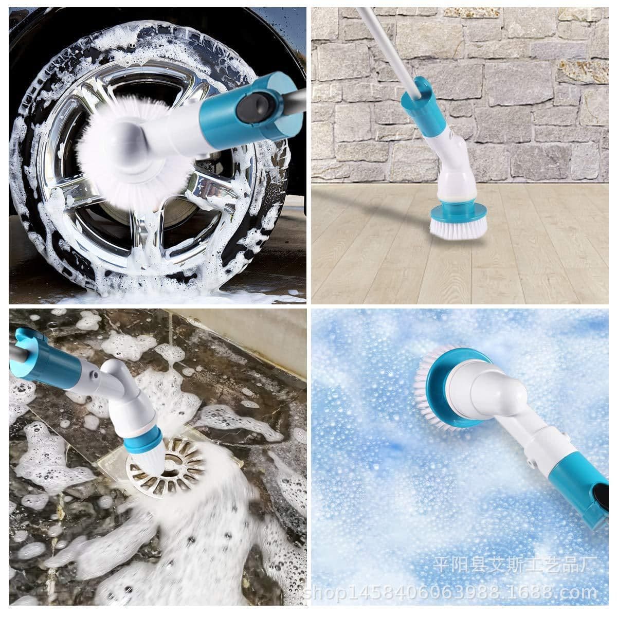 image-Wireless Rechargeable Electric Cleaning Brush with Long Handle