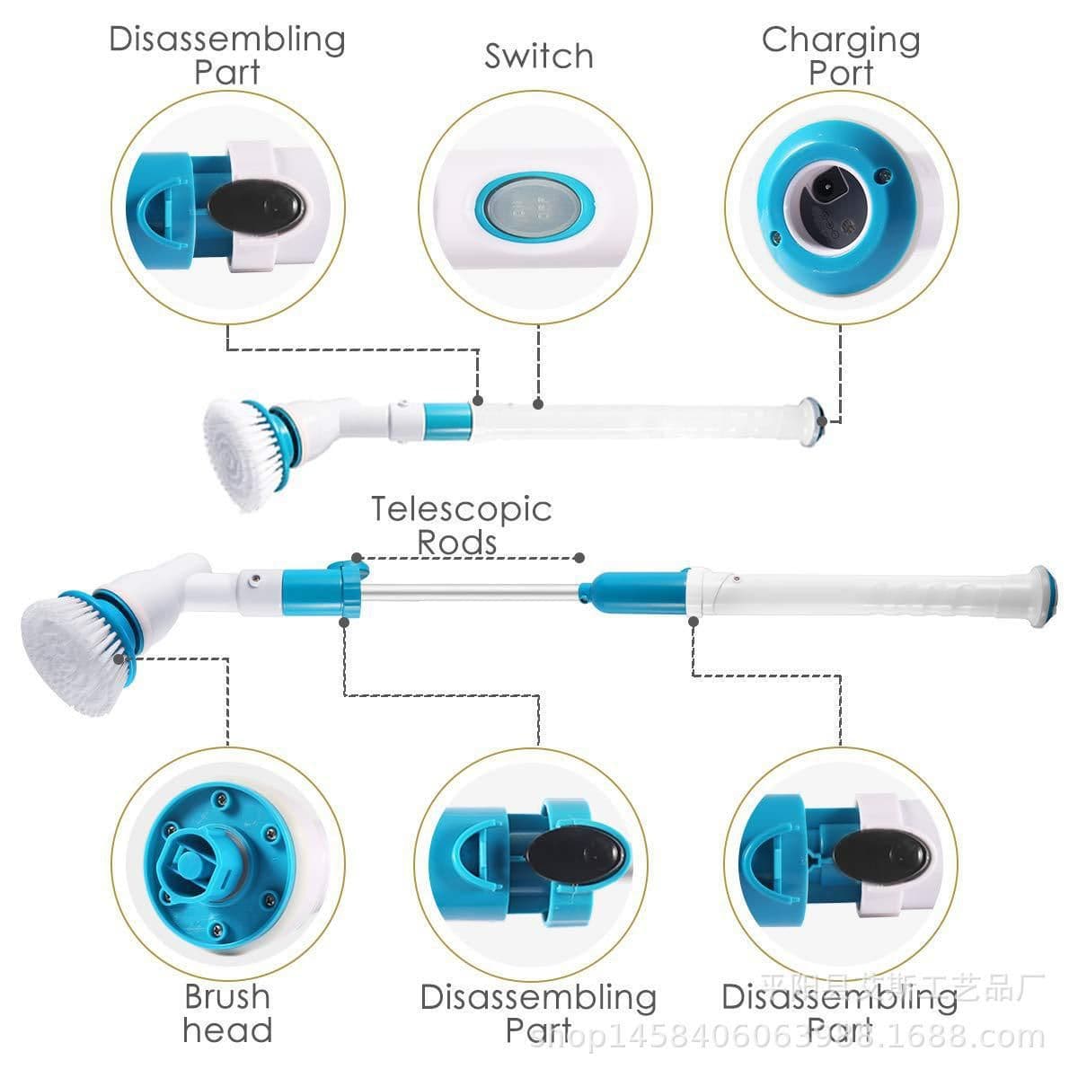 image-Wireless Rechargeable Electric Cleaning Brush with Long Handle