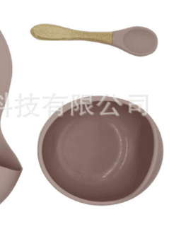image-Morandi Color Silicone Baby Bowl & Spoon Set with Cover