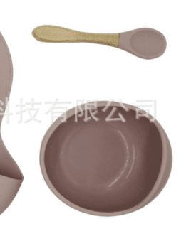 image-Morandi Color Silicone Baby Bowl & Spoon Set with Cover