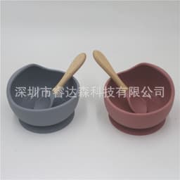 image-Morandi Color Silicone Baby Bowl & Spoon Set with Cover