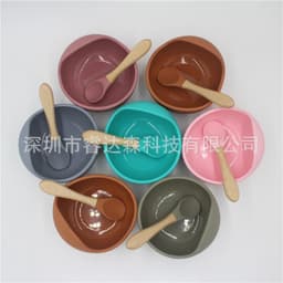 image-Morandi Color Silicone Baby Bowl & Spoon Set with Cover