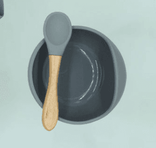 image-Morandi Color Silicone Baby Bowl & Spoon Set with Cover