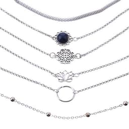 image-Women's Bohemian Bracelet Set 6-Piece Lotus Alloy Jewelry