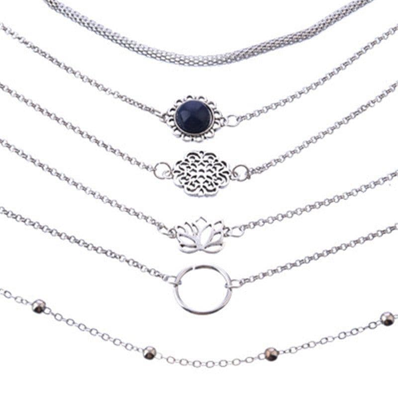 image-Women's Bohemian Bracelet Set 6-Piece Lotus Alloy Jewelry