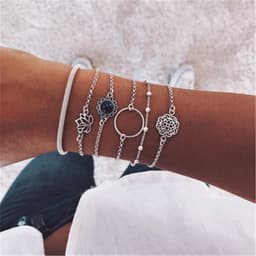 image-Women's Bohemian Bracelet Set 6-Piece Lotus Alloy Jewelry