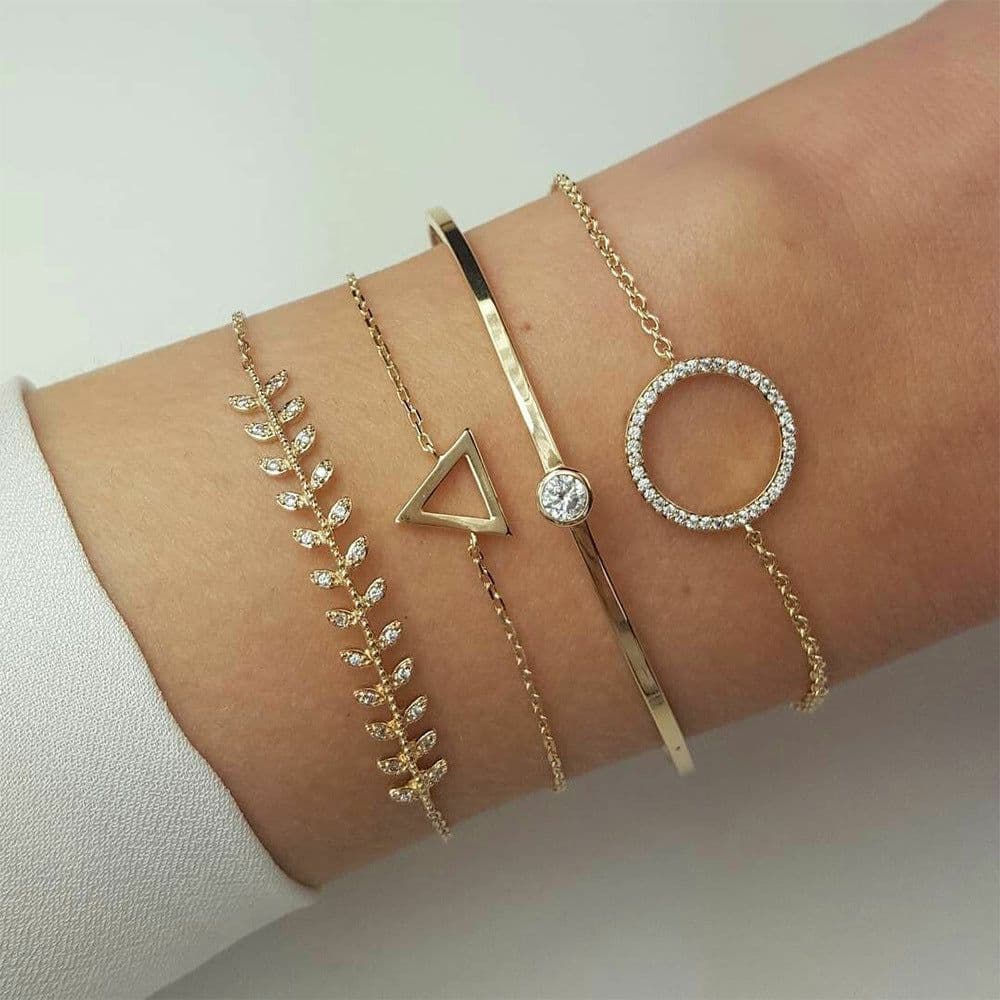 image-Geometric Bracelet Set - Round Triangle Fashion Jewelry