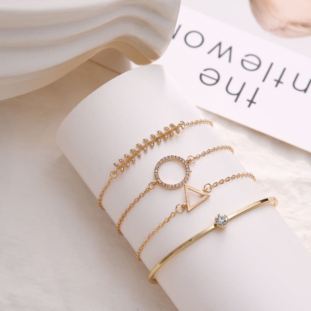 image-Geometric Bracelet Set - Round Triangle Fashion Jewelry
