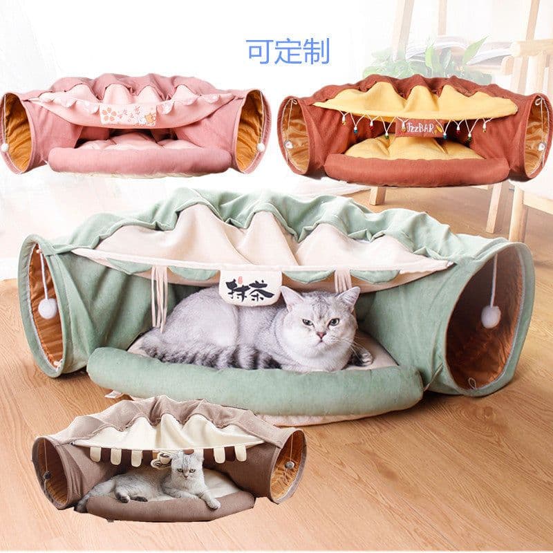 image-Cat Tunnel Bed Collapsible Washable Pet Nest