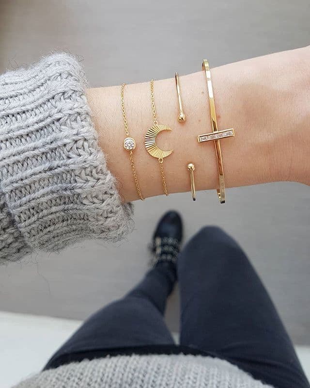image-European Style Alloy Bracelet Set Geometric Leaf Triangle Design