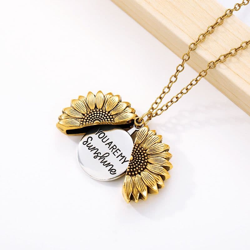 image-Sunflower Necklace Stainless Steel You Are My Sunshine Pendant
