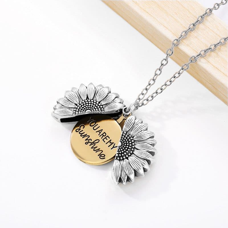 image-Sunflower Necklace Stainless Steel You Are My Sunshine Pendant