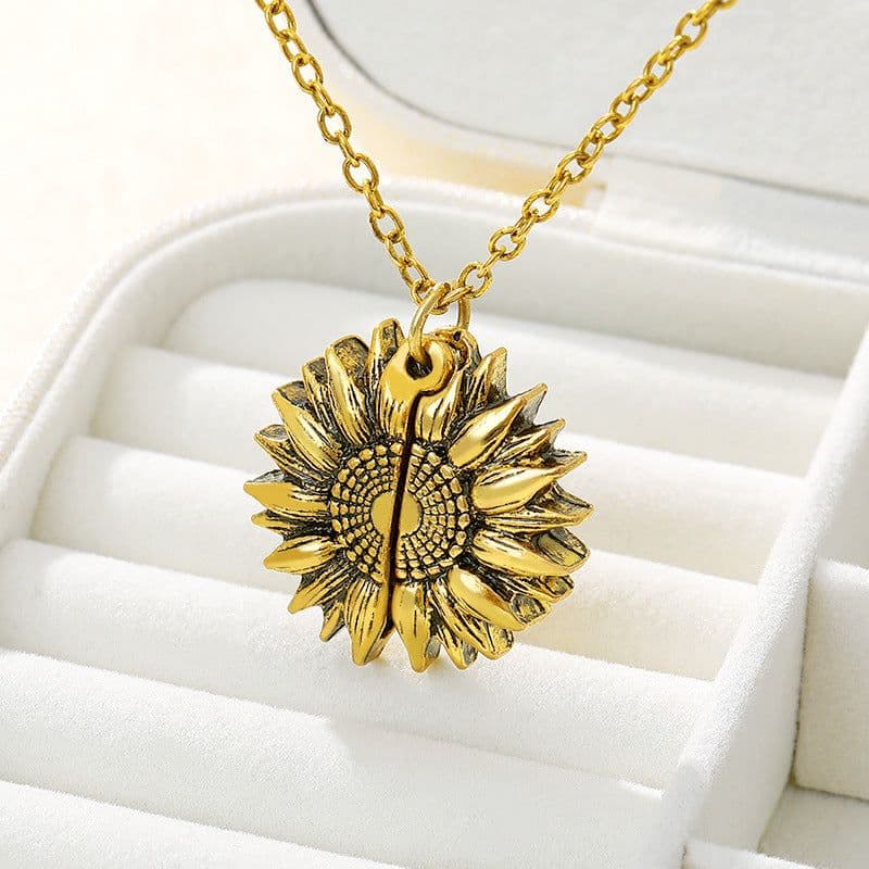 image-Sunflower Necklace Stainless Steel You Are My Sunshine Pendant