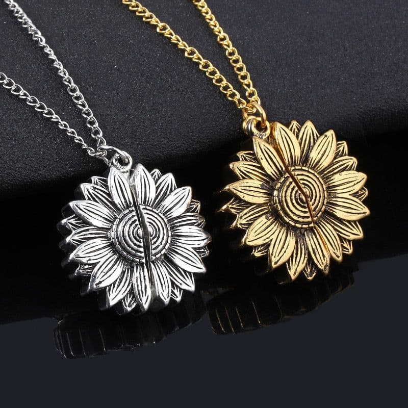 image-Sunflower Necklace Stainless Steel You Are My Sunshine Pendant