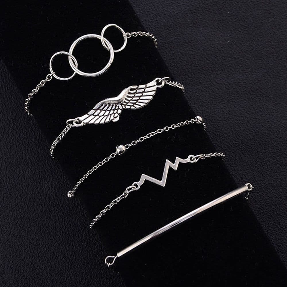 image-European American Beaded Bracelet Set 5-Piece Alloy Jewelry