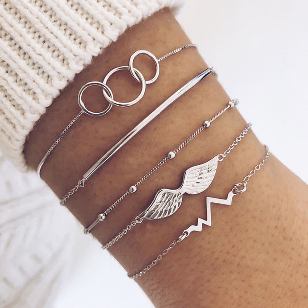 image-European American Beaded Bracelet Set 5-Piece Alloy Jewelry