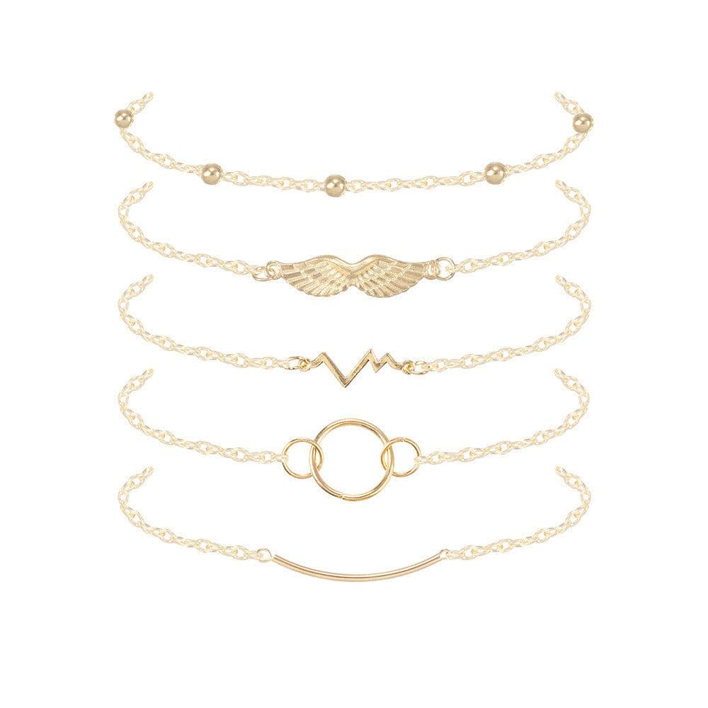 image-European American Beaded Bracelet Set 5-Piece Alloy Jewelry