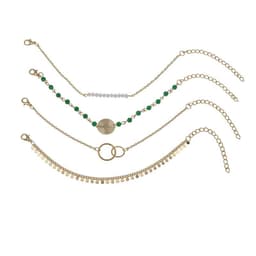 image-White Green Bead Multi-Layer Tassel Bracelet Set 4-Piece Alloy