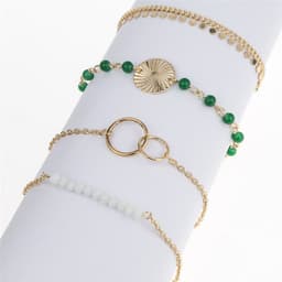 image-White Green Bead Multi-Layer Tassel Bracelet Set 4-Piece Alloy