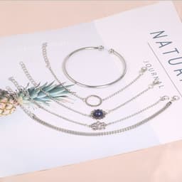 image-Bohemian Lotus Leaf Stone Bead Chain Five-Piece Bracelet Set
