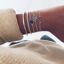 image-Bohemian Lotus Leaf Stone Bead Chain Five-Piece Bracelet Set