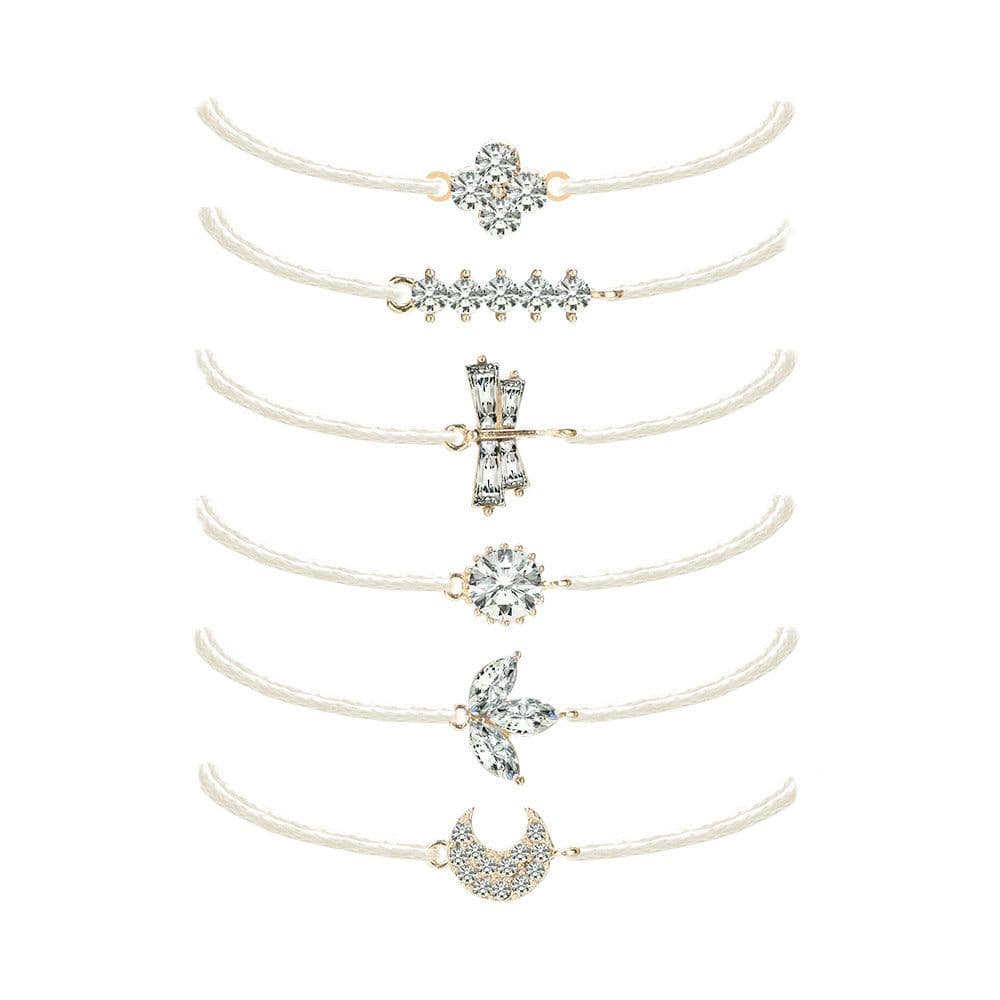 image-Geometric Stone Bracelet Set 6-Piece Braided Rope Moon Dragonfly