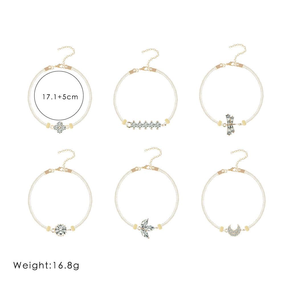 image-Geometric Stone Bracelet Set 6-Piece Braided Rope Moon Dragonfly