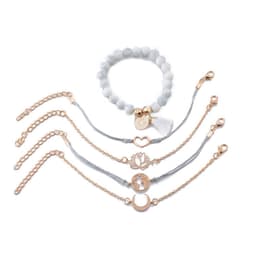 image-Beaded Bracelet Set 5 Piece Love Moon Lotus Geometric Design