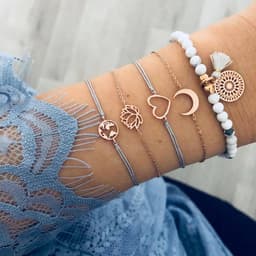 image-Beaded Bracelet Set 5 Piece Love Moon Lotus Geometric Design