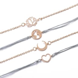image-Beaded Bracelet Set 5 Piece Love Moon Lotus Geometric Design