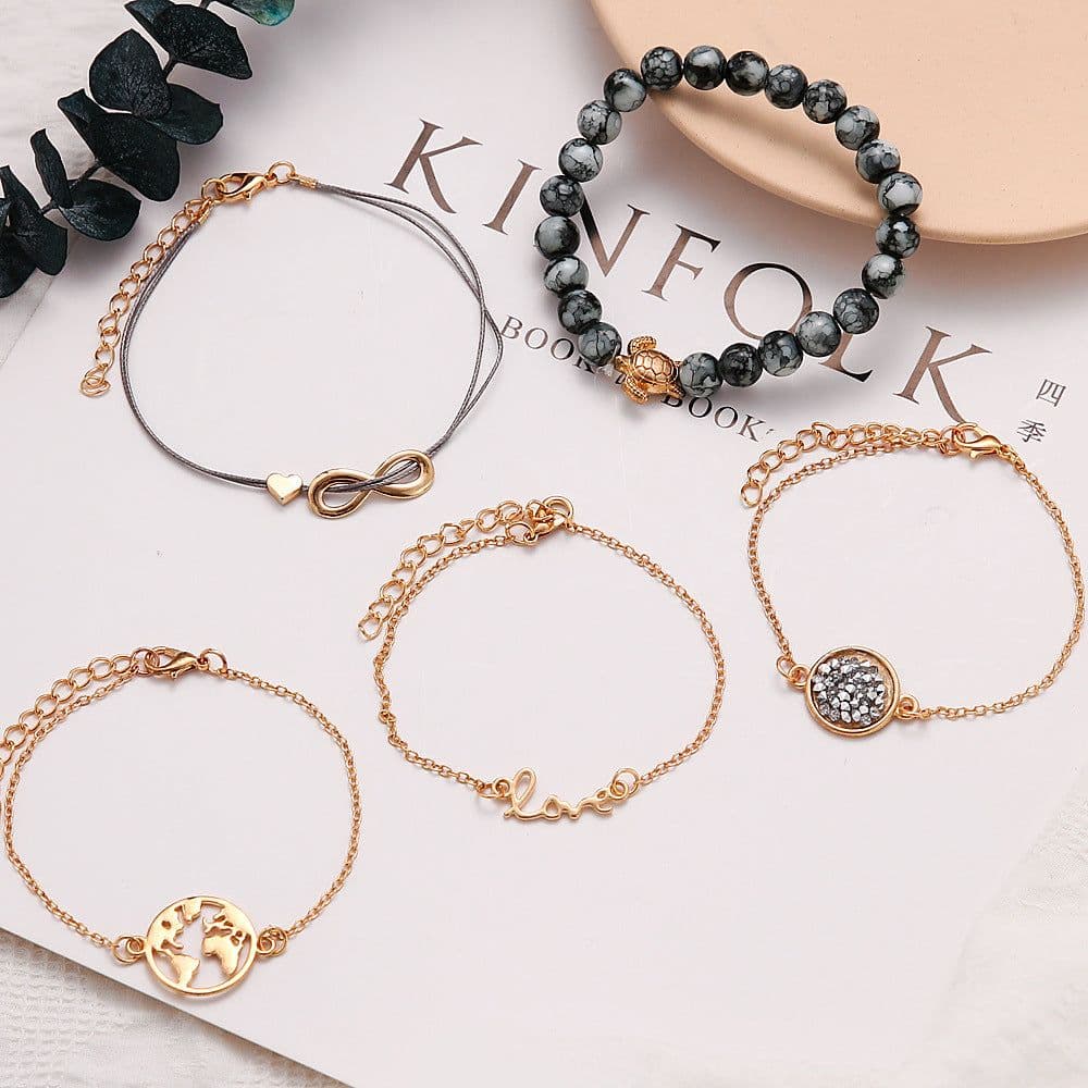 image-Geometric Bracelet Set 5-Piece Fashion Jewelry Collection