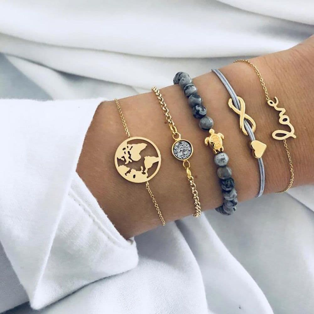 image-Geometric Bracelet Set 5-Piece Fashion Jewelry Collection