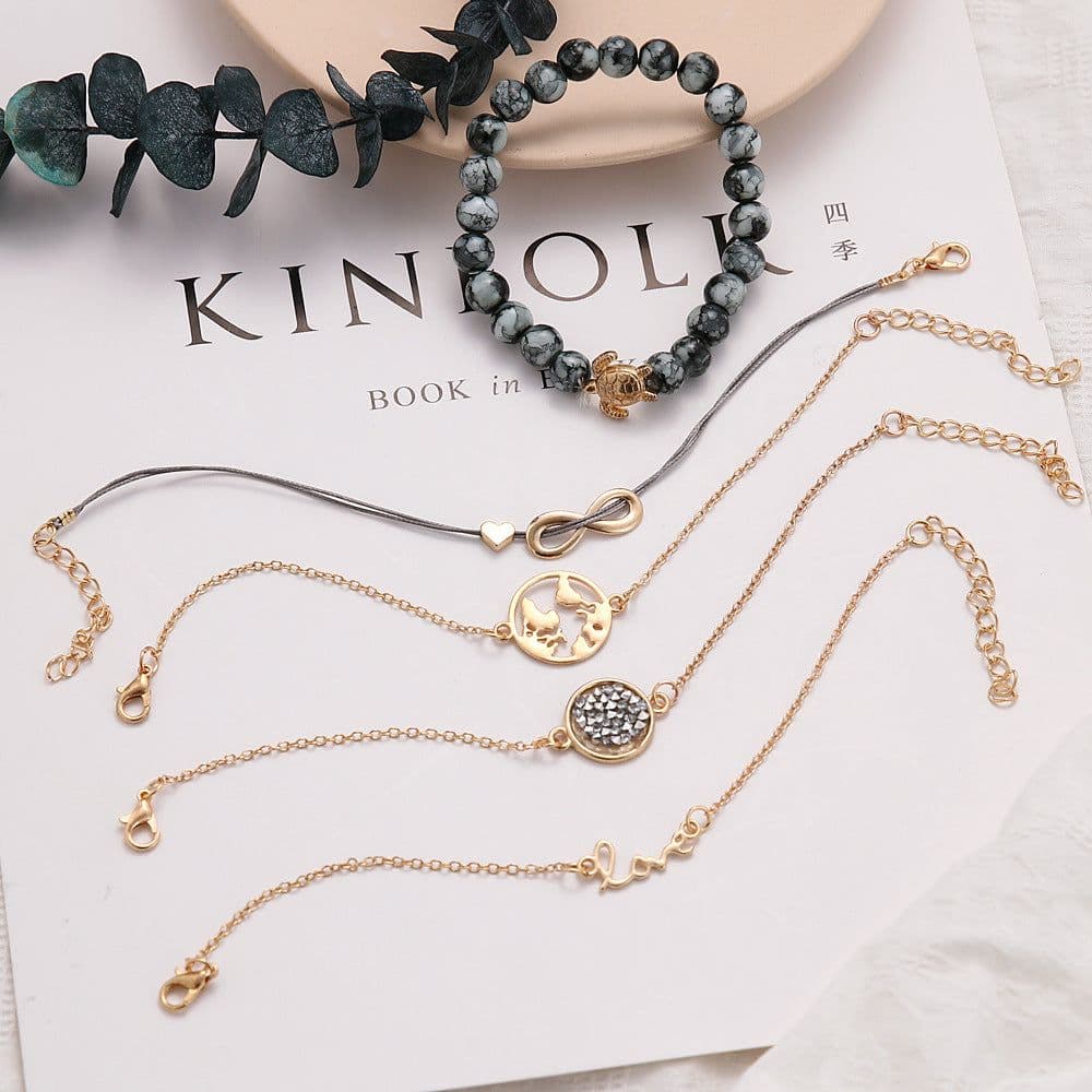 image-Geometric Bracelet Set 5-Piece Fashion Jewelry Collection