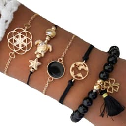 image-Beaded Bracelet Set with Turtle Pentagram Charms 5-Piece