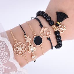 image-Beaded Bracelet Set with Turtle Pentagram Charms 5-Piece