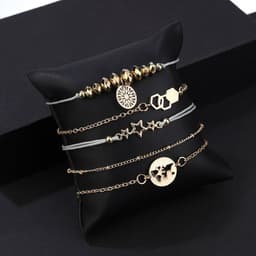 image-Five-Star World Map Beaded Bracelet Set 5-Piece Gray Alloy