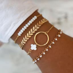 image-Women's Beaded Bracelet Set 4-Piece Geometric Alloy Fashion