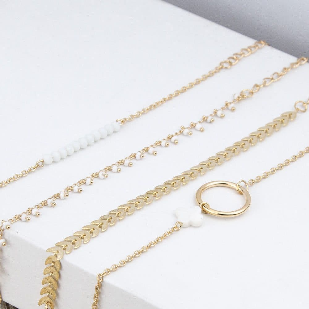 image-Women's Beaded Bracelet Set 4-Piece Geometric Alloy Fashion