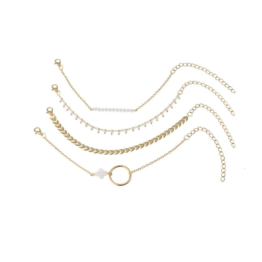 image-Women's Beaded Bracelet Set 4-Piece Geometric Alloy Fashion
