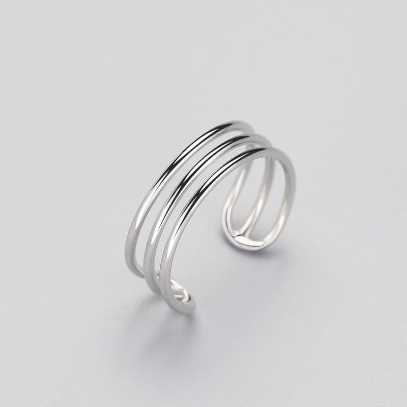 image-S925 Sterling Silver Geometric Open Ring Adjustable Women's