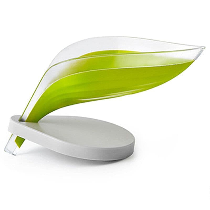 image-Leaf-Shaped Soap Dish with Suction Cup and Drain Rack Gray